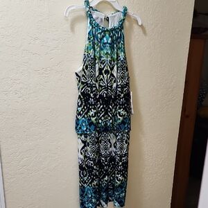 London Times Teal and Black Patterned Dress